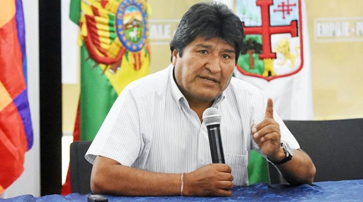 El expresidente Evo Morales durante una conferencia de prensa. Foto: ABI