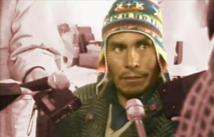 Captura de una entrevista televisiva a Felipe Quispe en 1992.
