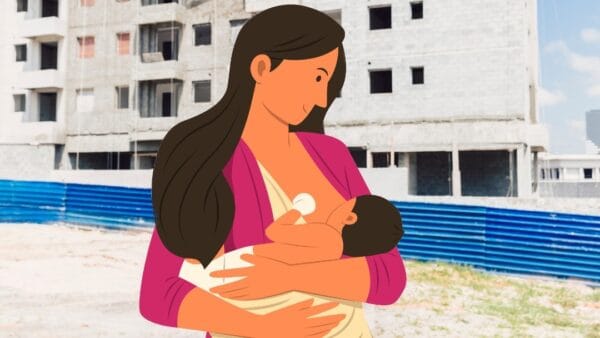 Una ilustración de una mujer en lactancia en Bolivia.