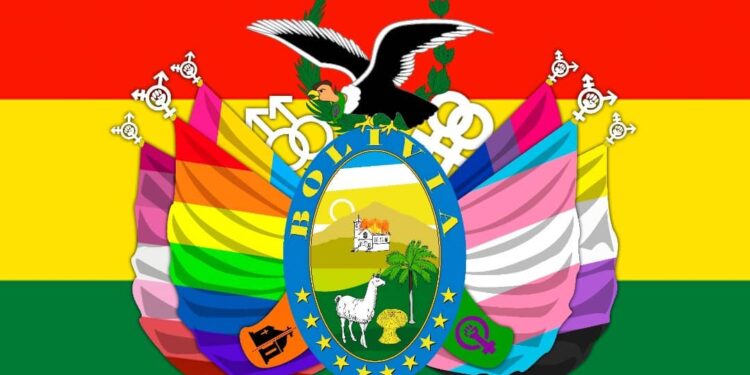 El escudo de Bolivia en su versión Estado Plurisexual.