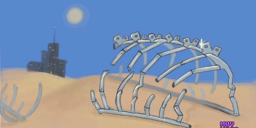 Ilustración sobre el "esqueleto" de una cámara de desinfección, alejado de una ciudad luego de los peores meses de la COVID-19 en Bolivia.