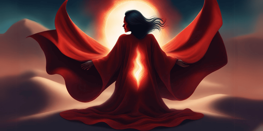 Imagen de una mujer con túnica roja representado a la Mekhala