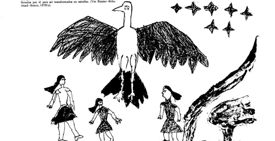 Ñandu Tumpa o Upayaretu, la deidad avestruz gigante dibujado por un Isoseño