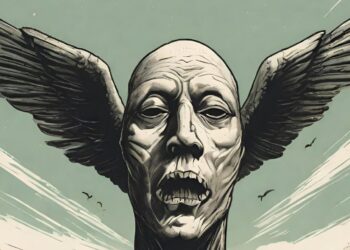 Ilustración generada con AI sobre la leyenda de El Qati Qati. Una cabeza voladora, que es asociada con un pájaro.