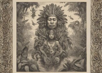 Una ilustración realizada por AI con un prompt sobre el Jichi o jichis de la región amazónica. Criaturas mitológicas que tienen potestad sobre los elementos de la Amazonía.