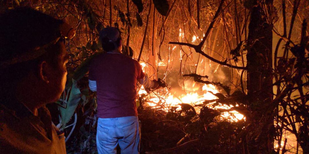 Comunarios del Territorio Indígena Multiétnico intentan apagar un incendio forestal en una de las comunidades del TIM.