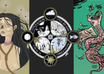 Ilustraciones de la leyenda boliviana de El condenado, el origen de los chipayas y la serpiente de acero