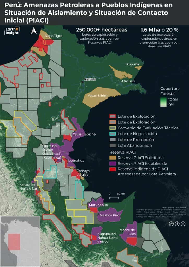 Mapa de las amenazas petroleras a pueblos PIACI