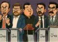 Caricatura de los candidatos presidencia en el debate presidencial de la Red Uno en 2025.