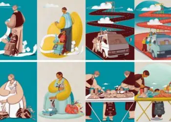 Ilustraciones artísticas flat sobre actividades cotidianas en la ciudad de El Alto, Bolivia.